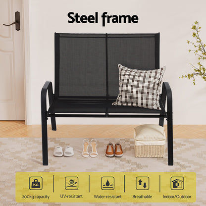 Gardeon Garden Bench Seat Steel Outdoor Patio Park Lounge Backyard Chair Black GB-STA-BENCH-BK