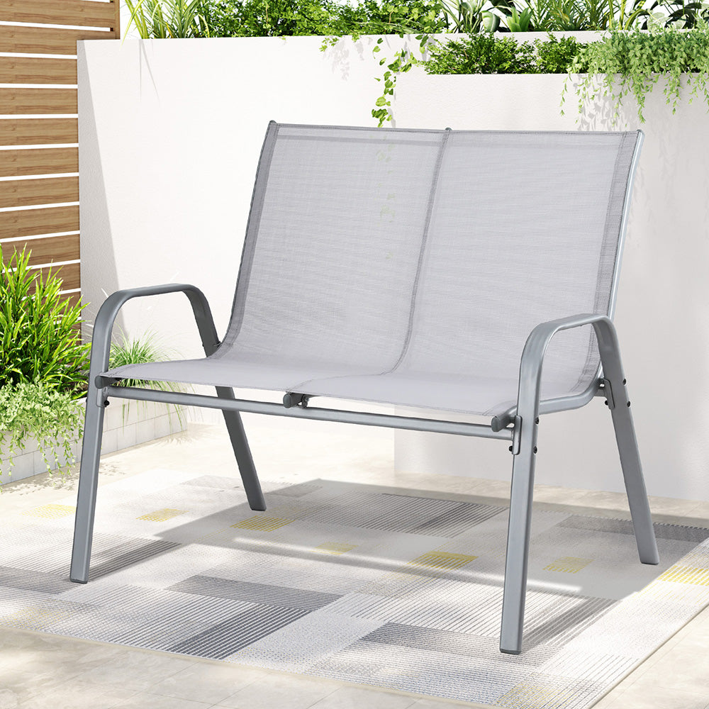 Gardeon Garden Bench Seat Steel Outdoor Patio Park Lounge Backyard Chair Grey GB-STA-BENCH-GE