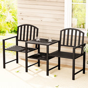 Gardeon Outdoor Garden Bench Seat Loveseat Steel Table Chairs Patio Furniture Black GB-STEEL-LOVESEAT-BK