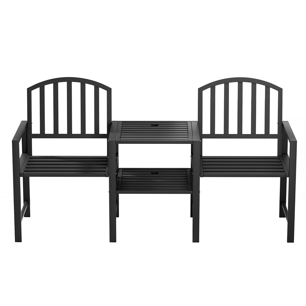 Gardeon Outdoor Garden Bench Seat Loveseat Steel Table Chairs Patio Furniture Black GB-STEEL-LOVESEAT-BK