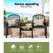 Gardeon Outdoor Garden Bench Seat Loveseat Steel Table Chairs Patio Furniture Black GB-STEEL-LOVESEAT-BK
