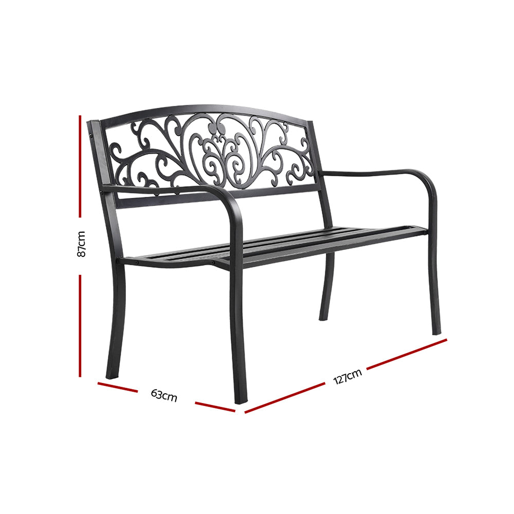 Gardeon Outdoor Garden Bench Seat Steel Outdoor Furniture 3 Seater Park Black GB-STEEL-XG201-BK