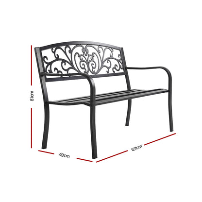 Gardeon Outdoor Garden Bench Seat Steel Outdoor Furniture 3 Seater Park Black GB-STEEL-XG201-BK