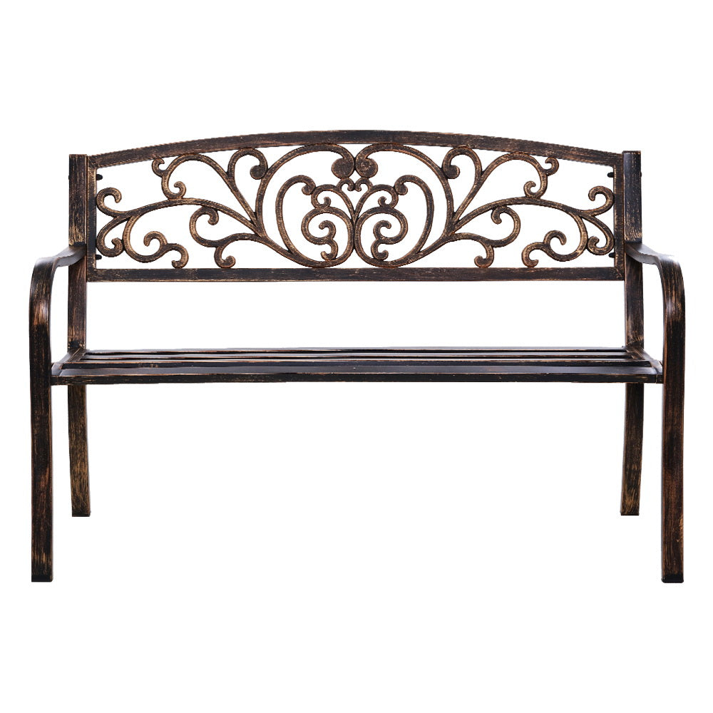 Gardeon Outdoor Garden Bench Seat Steel Outdoor Furniture 3 Seater Park Bronze GB-STEEL-XG201-BZ