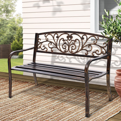 Gardeon Outdoor Garden Bench Seat Steel Outdoor Furniture 3 Seater Park Bronze GB-STEEL-XG201-BZ