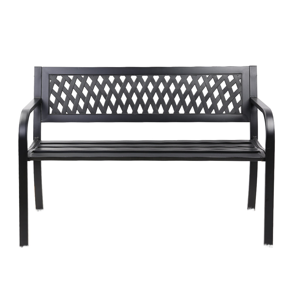 Gardeon Outdoor Garden Bench Seat Steel Outdoor Furniture 2 Seater Park Black GB-STEEL-XG202-BK