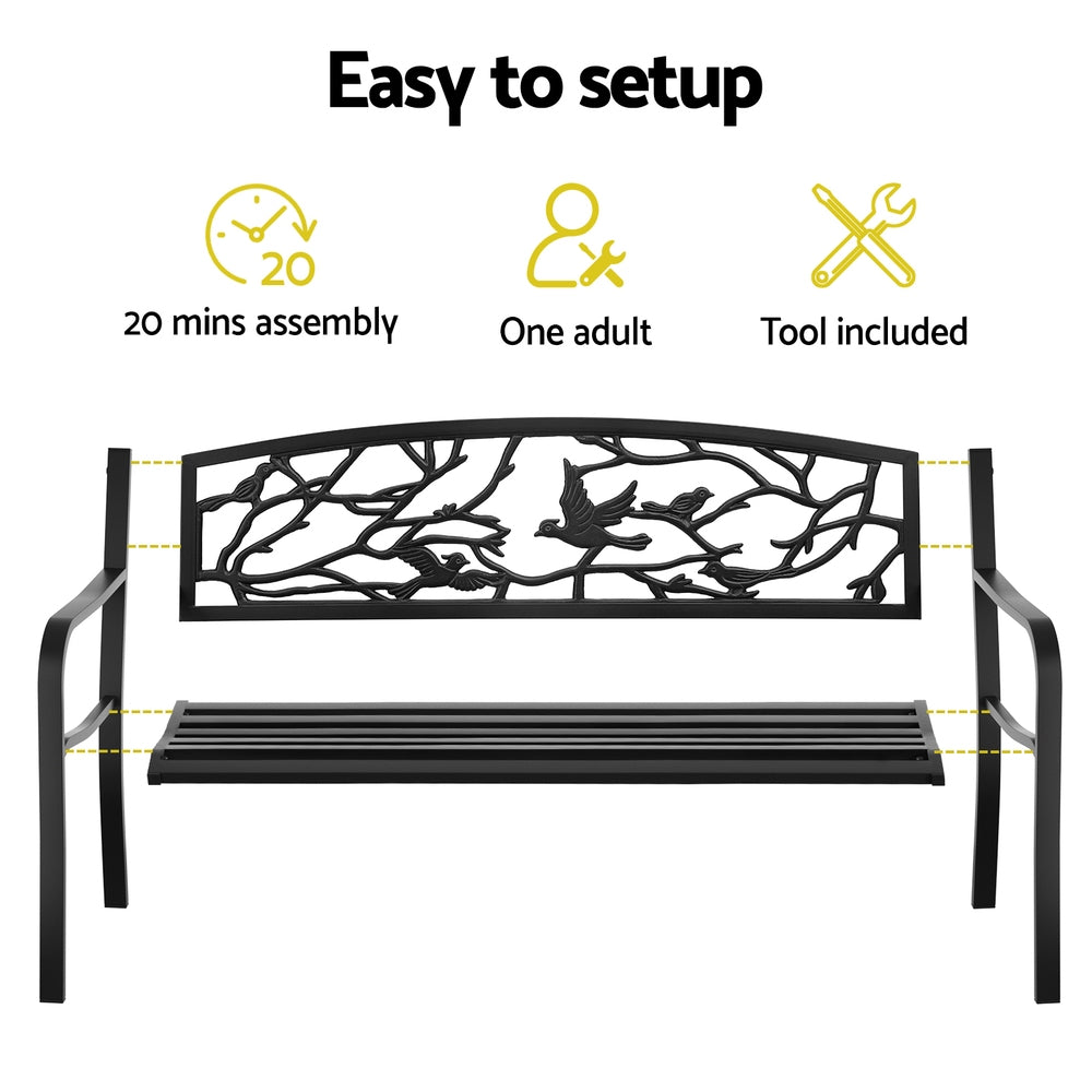 Gardeon Outdoor Bench Seat Garden Steel Outdoor Furniture 3 Seater Park Black GB-STEEL-XG220-BK