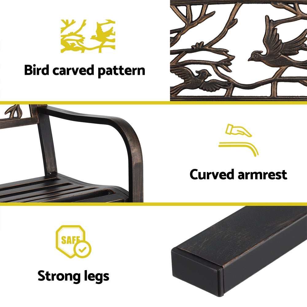 Gardeon Outdoor Bench Seat Garden Steel Outdoor Furniture 3 Seater Park Bronze GB-STEEL-XG220-BZ
