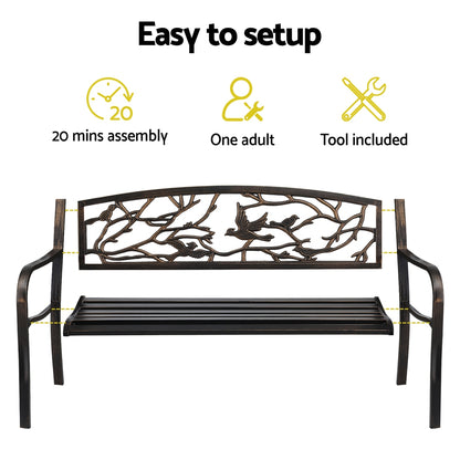 Gardeon Outdoor Bench Seat Garden Steel Outdoor Furniture 3 Seater Park Bronze GB-STEEL-XG220-BZ