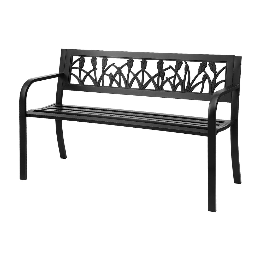 Gardeon Outdoor Garden Bench Seat Outdoor Furniture Steel 2 Seater Park Black GB-STEEL-XG282-BK