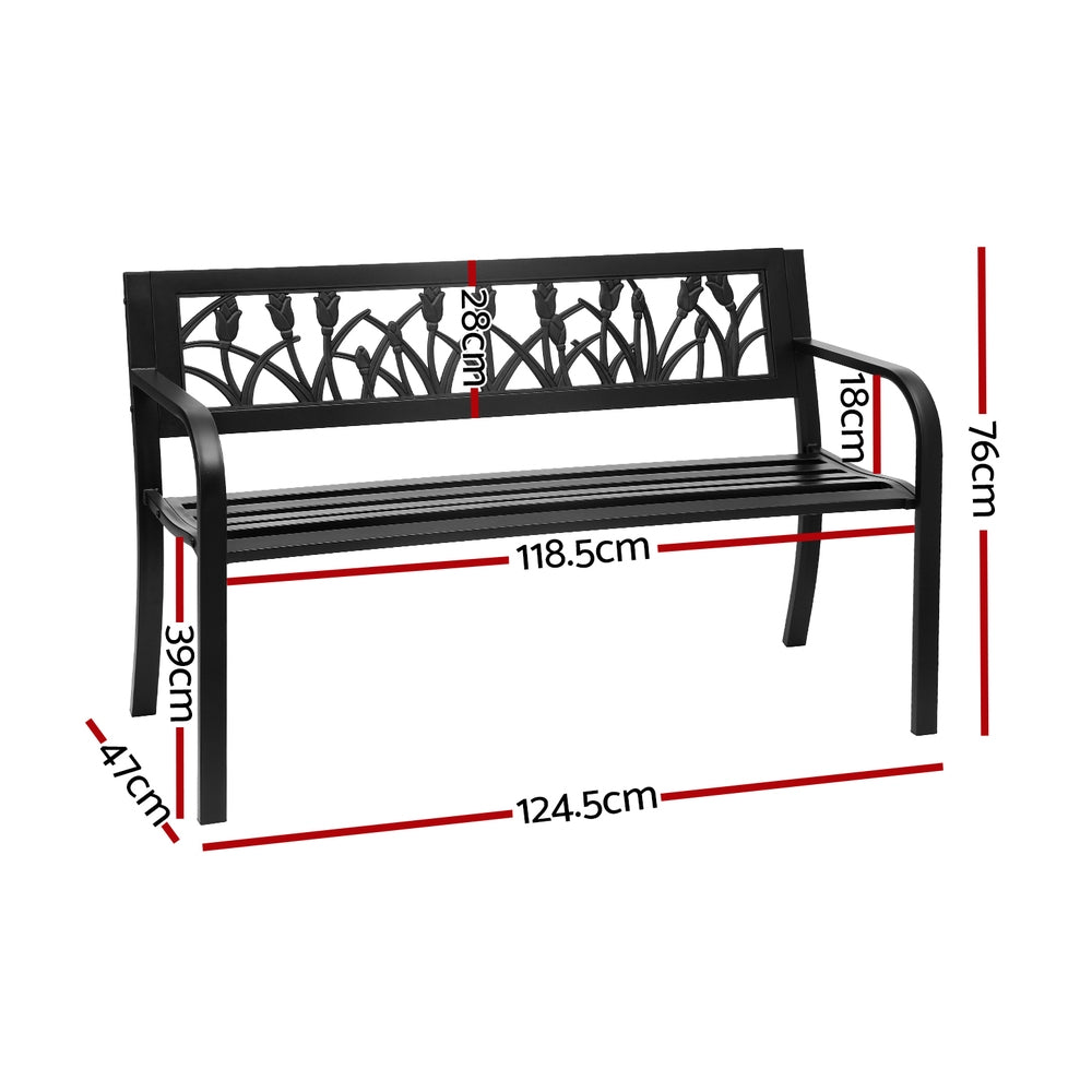 Gardeon Outdoor Garden Bench Seat Outdoor Furniture Steel 2 Seater Park Black GB-STEEL-XG282-BK
