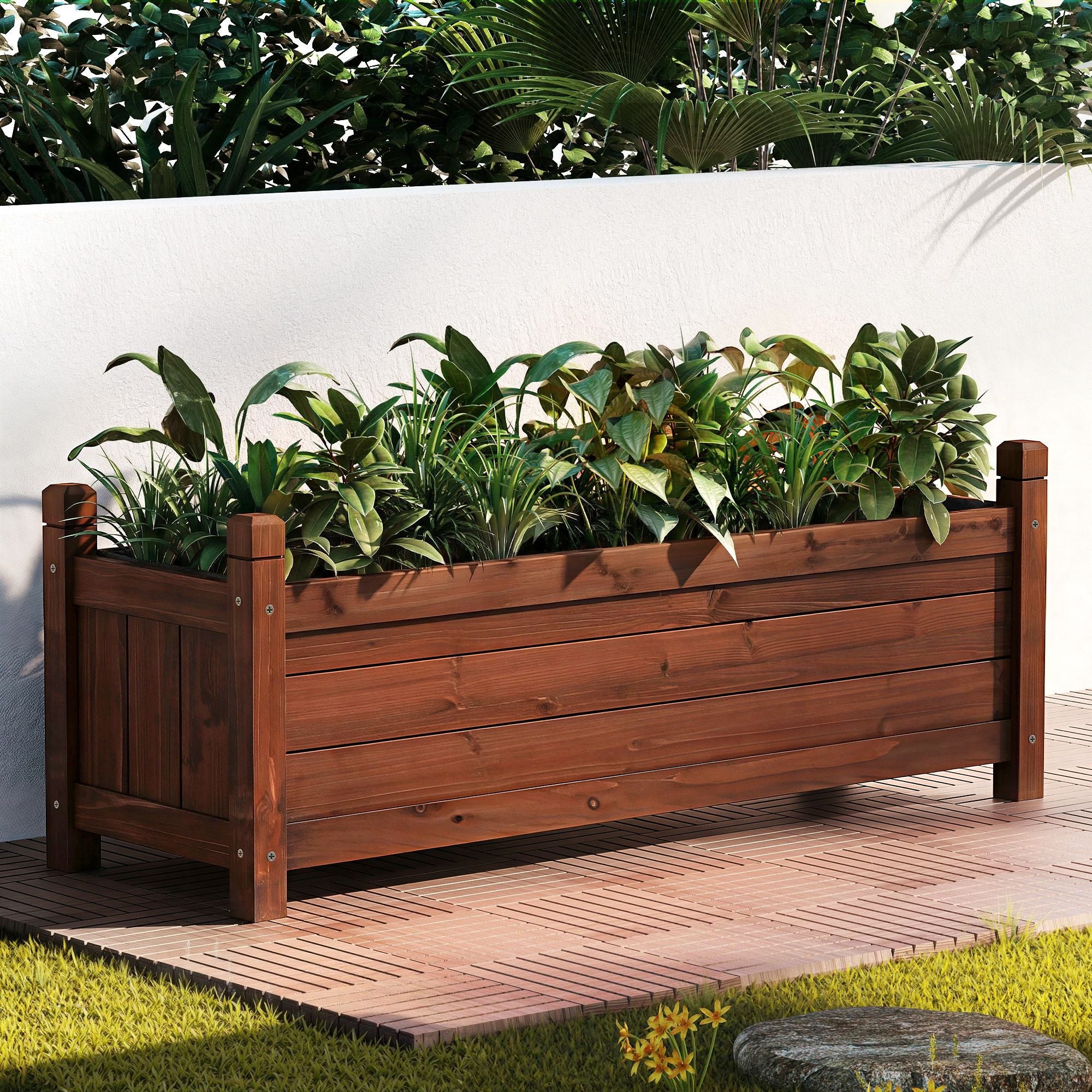 Green Fingers Garden Bed Wooden Planter Box Raised Container Growing 90x30x33cm Brown GB-WOOD-BOX-90-DB