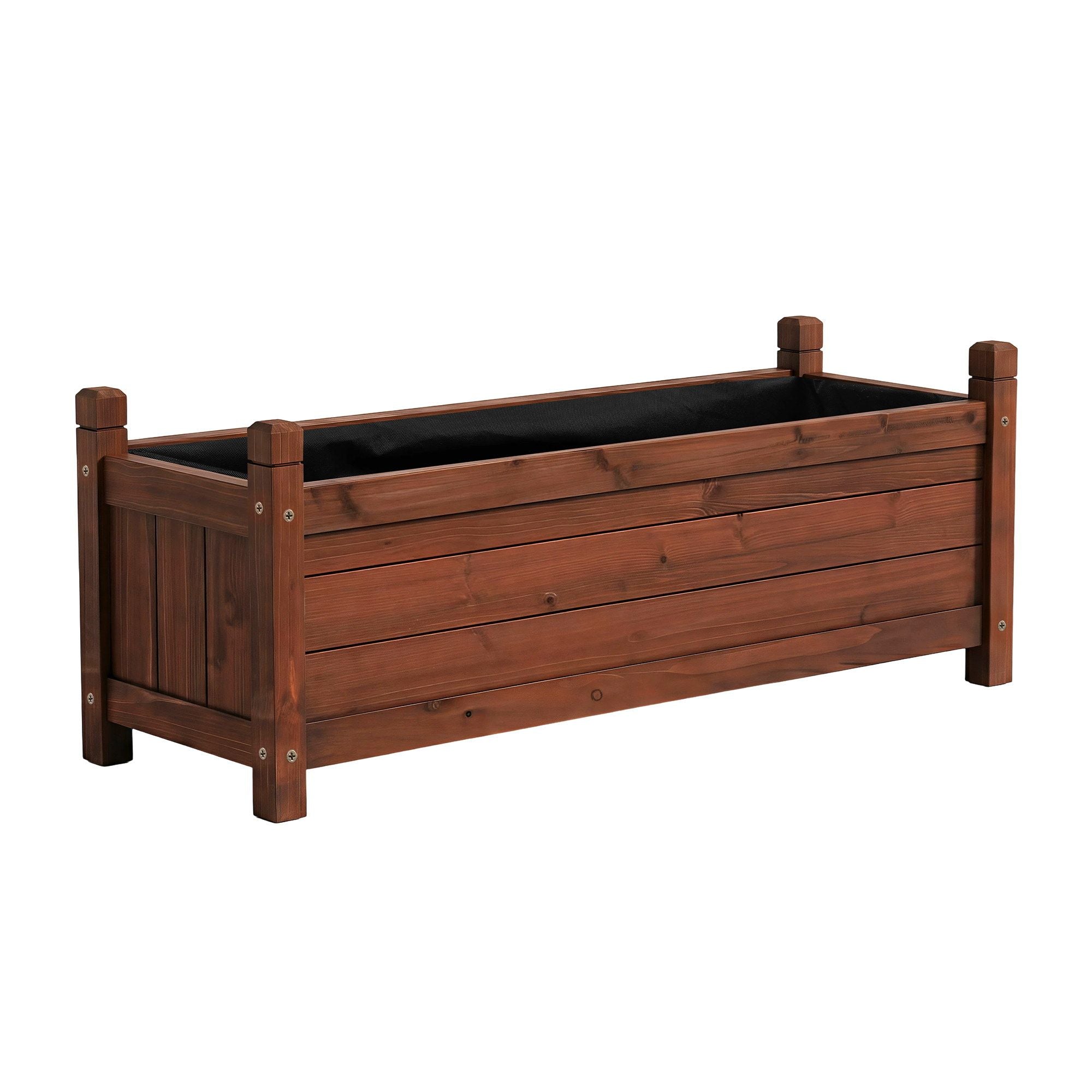 Green Fingers Garden Bed Wooden Planter Box Raised Container Growing 90x30x33cm Brown GB-WOOD-BOX-90-DB