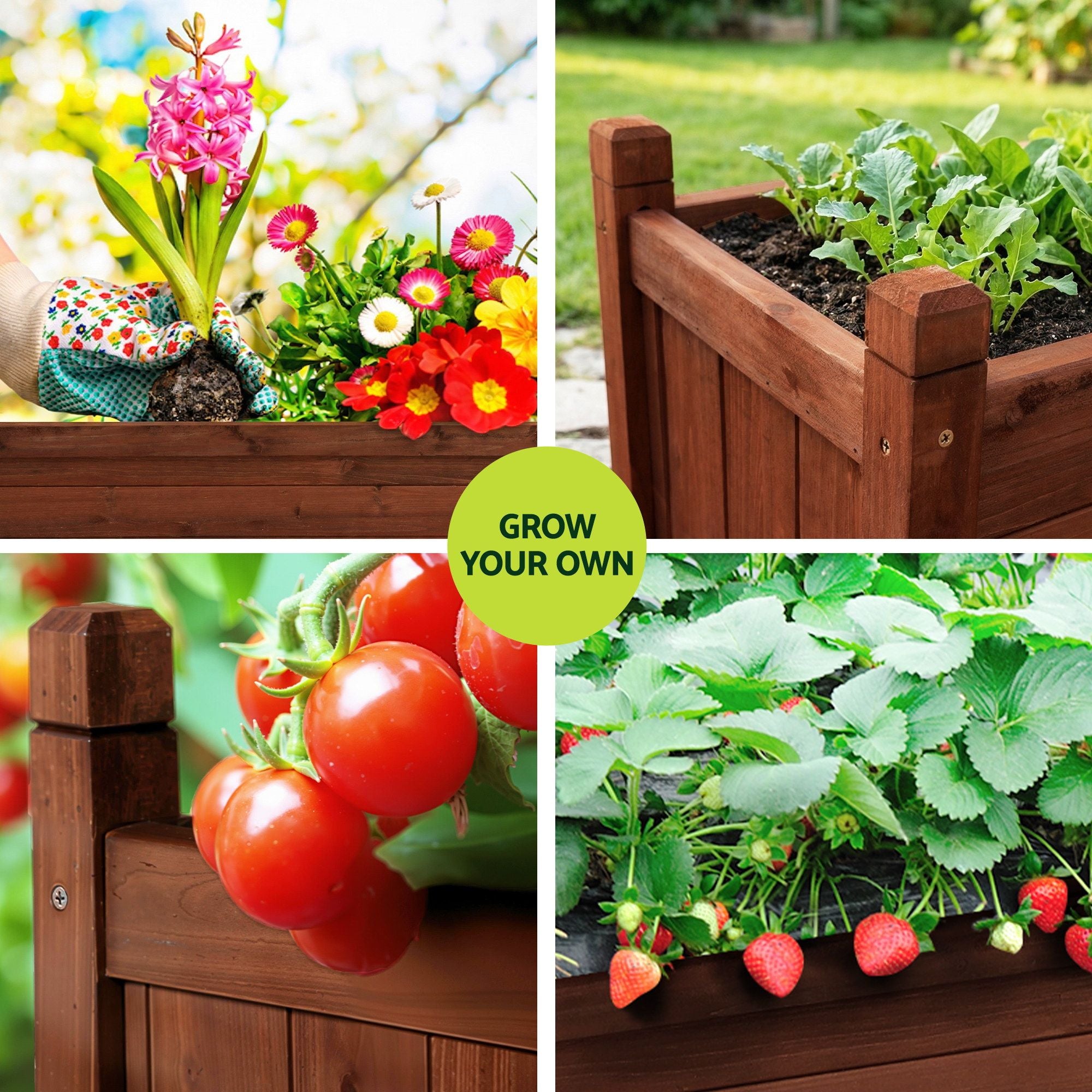 Green Fingers Garden Bed Wooden Planter Box Raised Container Growing 90x30x33cm Brown GB-WOOD-BOX-90-DB