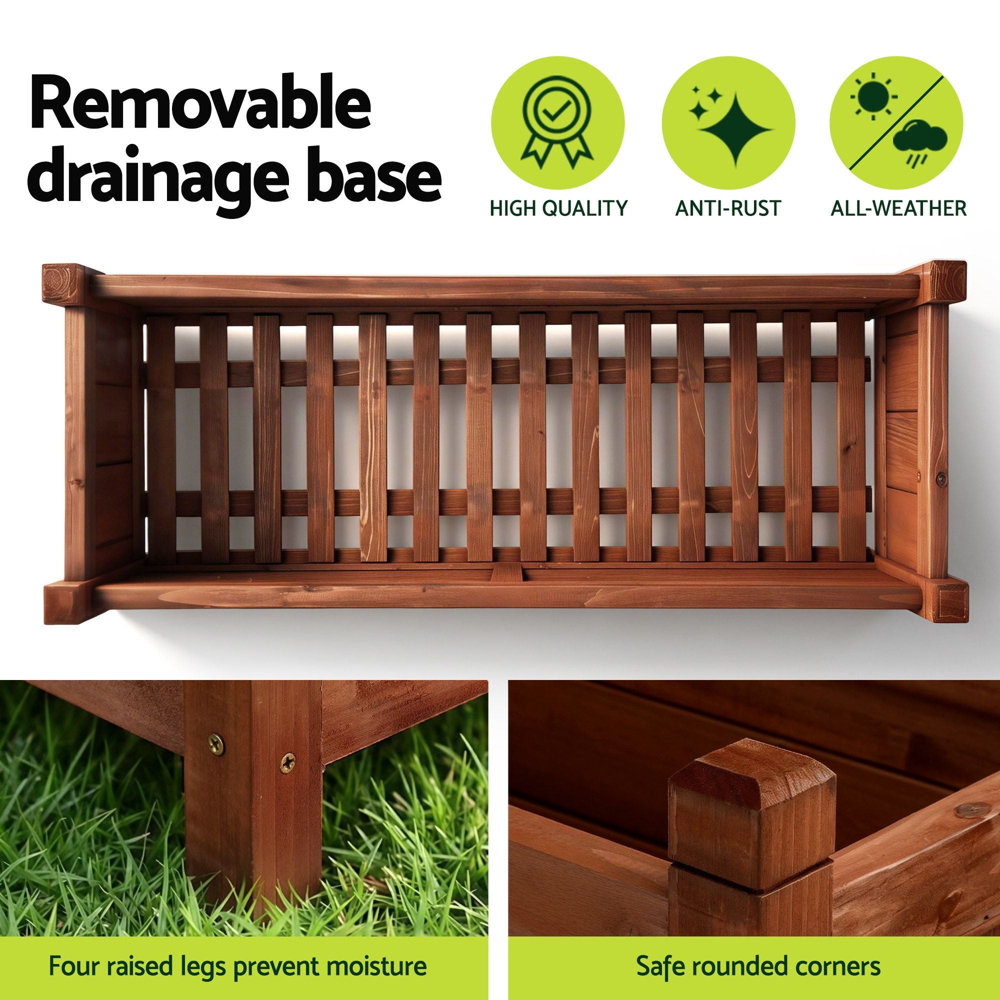 Green Fingers Garden Bed Wooden Planter Box Raised Container Growing 90x30x33cm Brown GB-WOOD-BOX-90-DB