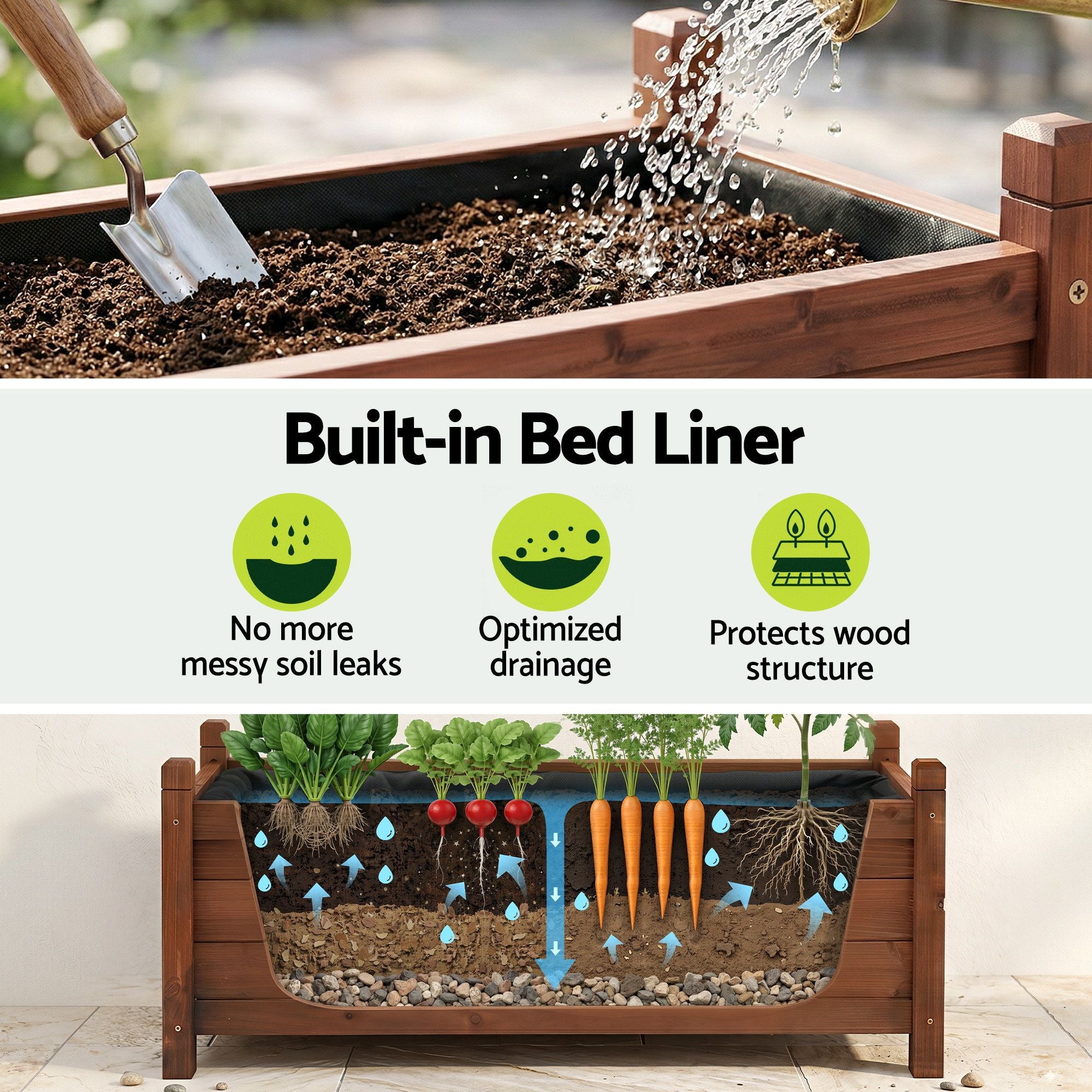 Green Fingers Garden Bed Wooden Planter Box Raised Container Growing 90x30x33cm Brown GB-WOOD-BOX-90-DB