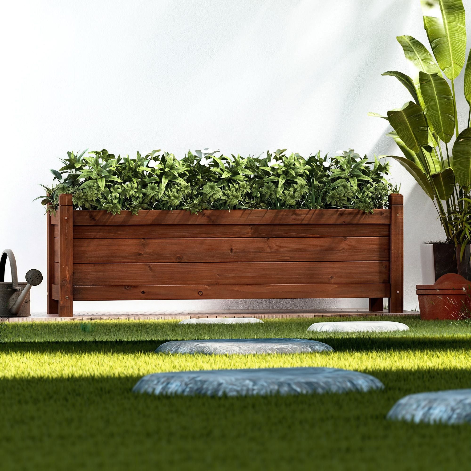Green Fingers Garden Bed Wooden Planter Box Raised Container Growing 90x30x33cm Brown GB-WOOD-BOX-90-DB