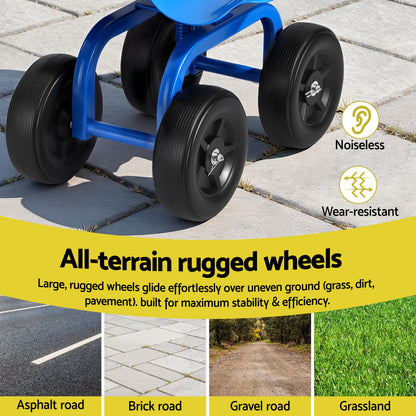 Gardeon Garden Seat 360 Swivel Rolling Adjustable Height Work Scooter Cart Wheels Heavy Duty 150kg GCT-ADJUST-360-BL