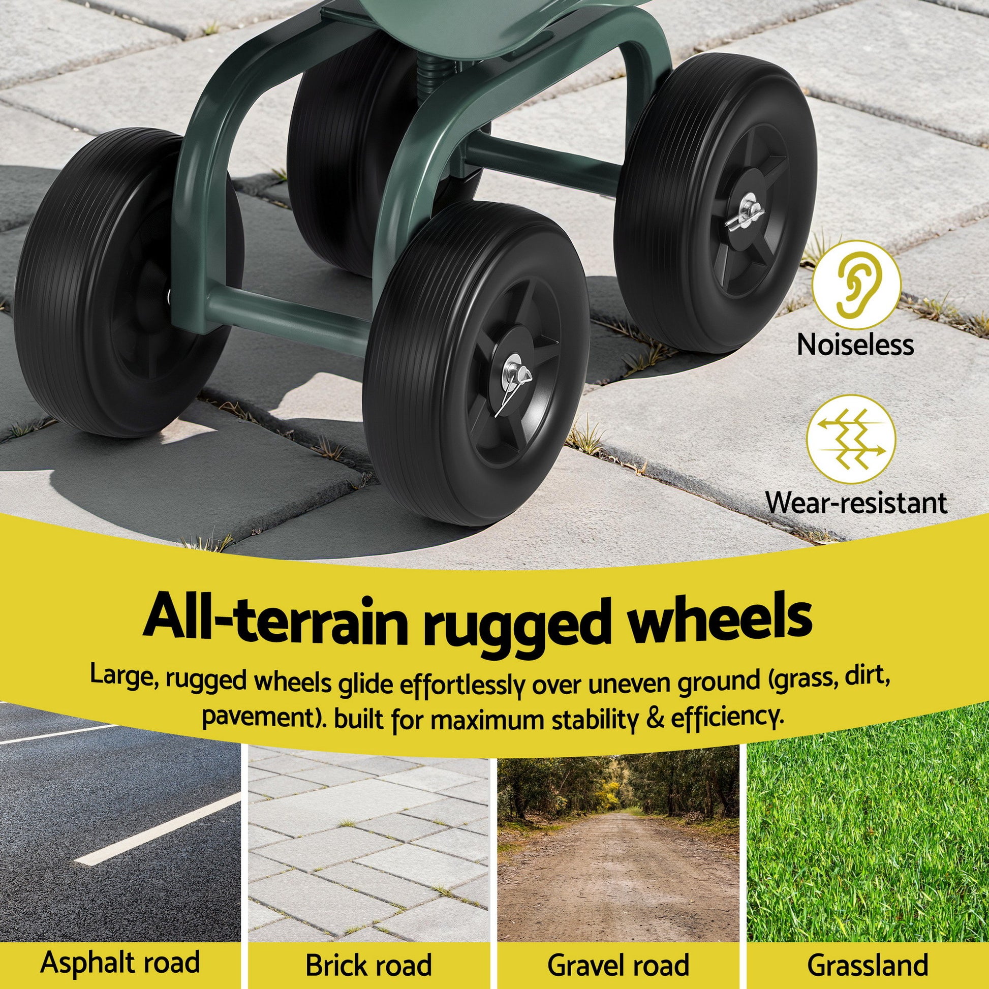 Gardeon Garden Seat 360 Swivel Rolling Adjustable Height Work Scooter Cart Wheels Heavy Duty 150kg GCT-ADJUST-360-GE
