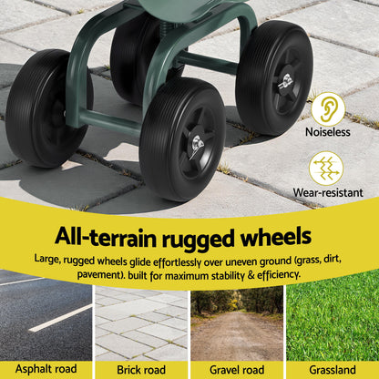 Gardeon Garden Seat 360 Swivel Rolling Adjustable Height Work Scooter Cart Wheels Heavy Duty 150kg GCT-ADJUST-360-GE