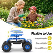 Gardeon Garden Seat with Wheels 360 Swivel Adjustable Height Rolling Stool 150kg GCT-BSK-360-BL