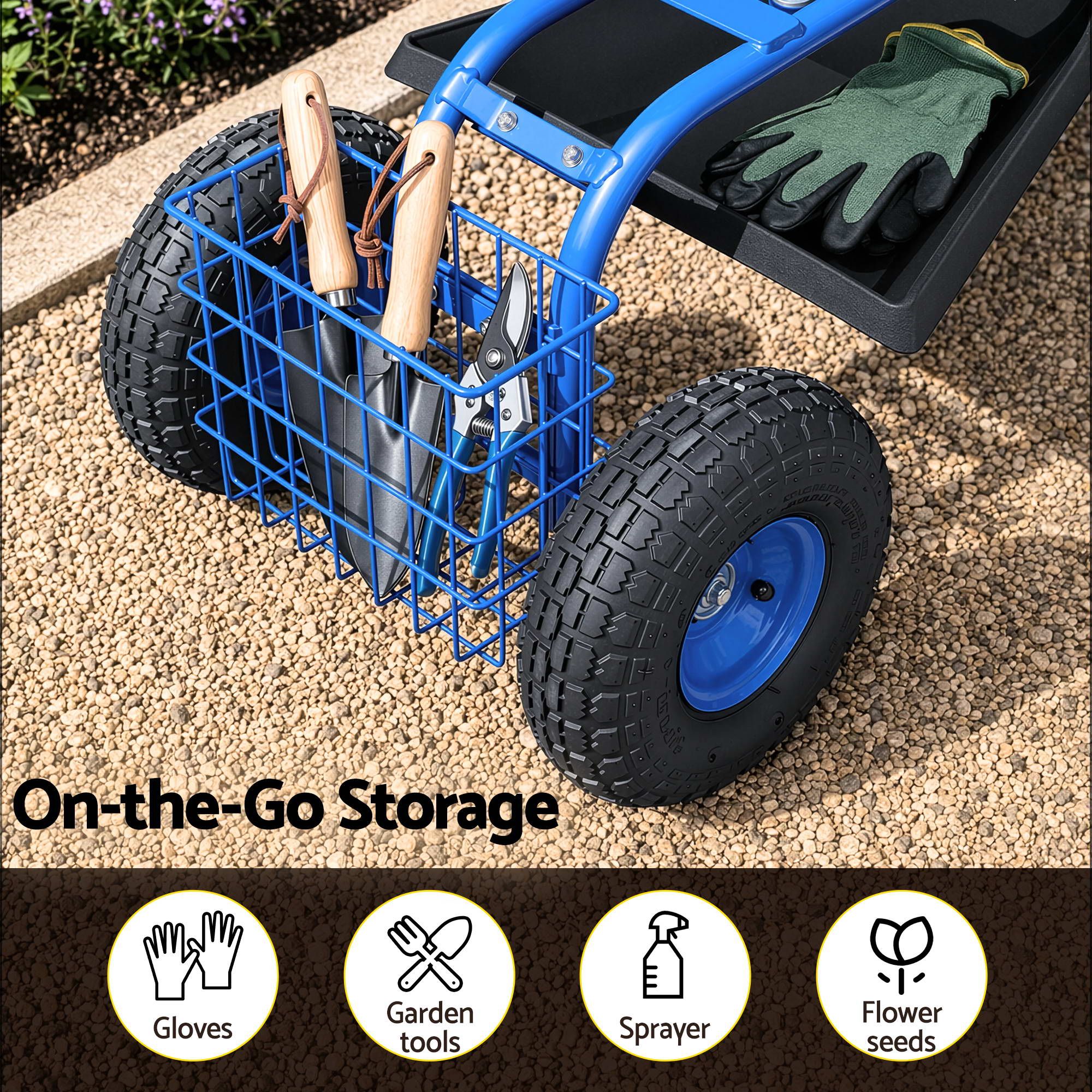 Gardeon Garden Seat with Wheels 360 Swivel Adjustable Height Rolling Stool 150kg GCT-BSK-360-BL