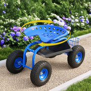 Gardeon Garden Seat with Wheels 360 Swivel Adjustable Height Rolling Stool 150kg GCT-BSK-360-BL