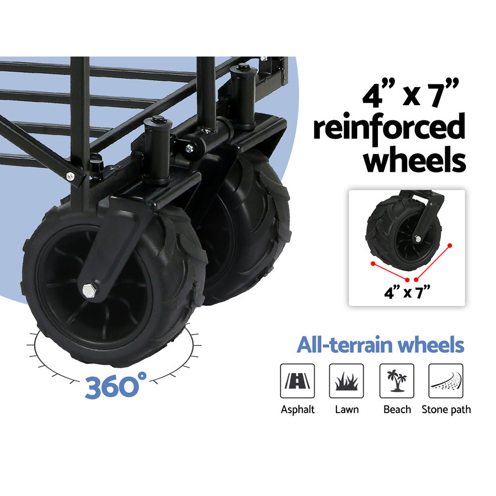 Gardeon Garden Cart Folding 120kg Trolley Camping Wagon Barrow Outdoor Beach GCT-FABRIC-120KG-NA