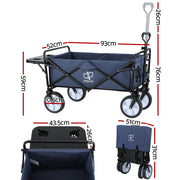 Gardeon Garden Cart with Cup Holders Blue GCT-FABRIC-CUP-120KG-DNV
