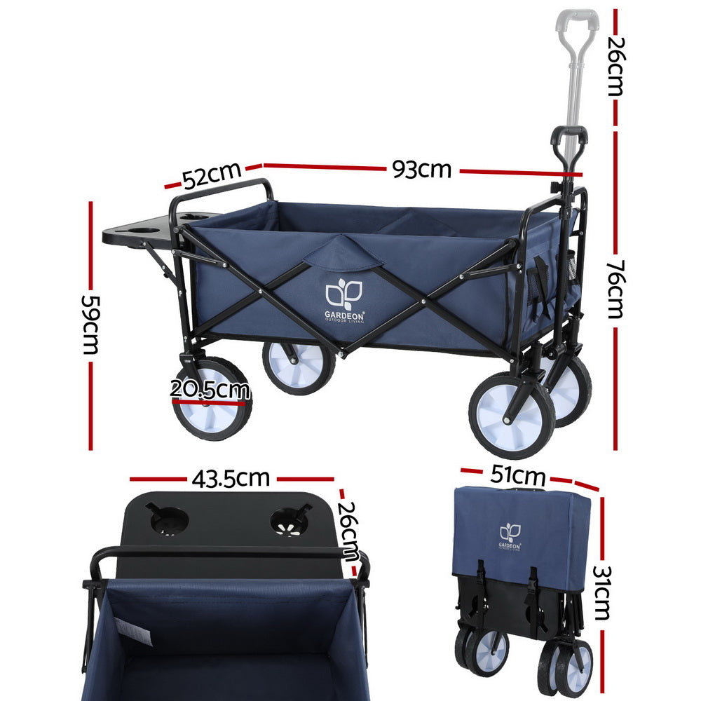 Gardeon Garden Cart with Cup Holders Blue GCT-FABRIC-CUP-120KG-DNV