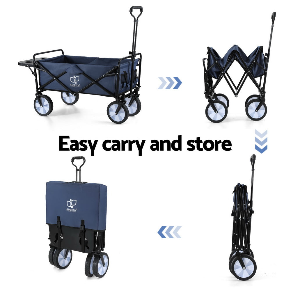 Gardeon Garden Cart with Cup Holders Blue GCT-FABRIC-CUP-120KG-DNV