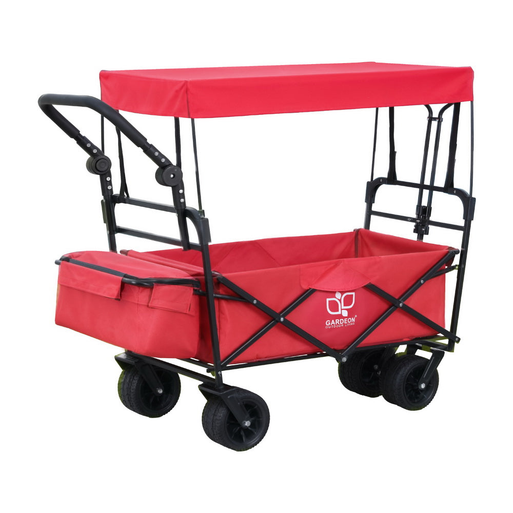 Gardeon Garden Cart with Removable Canopy Red GCT-FABRIC-ROOF-120KG-RD