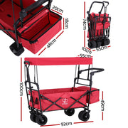 Gardeon Garden Cart with Removable Canopy Red GCT-FABRIC-ROOF-120KG-RD