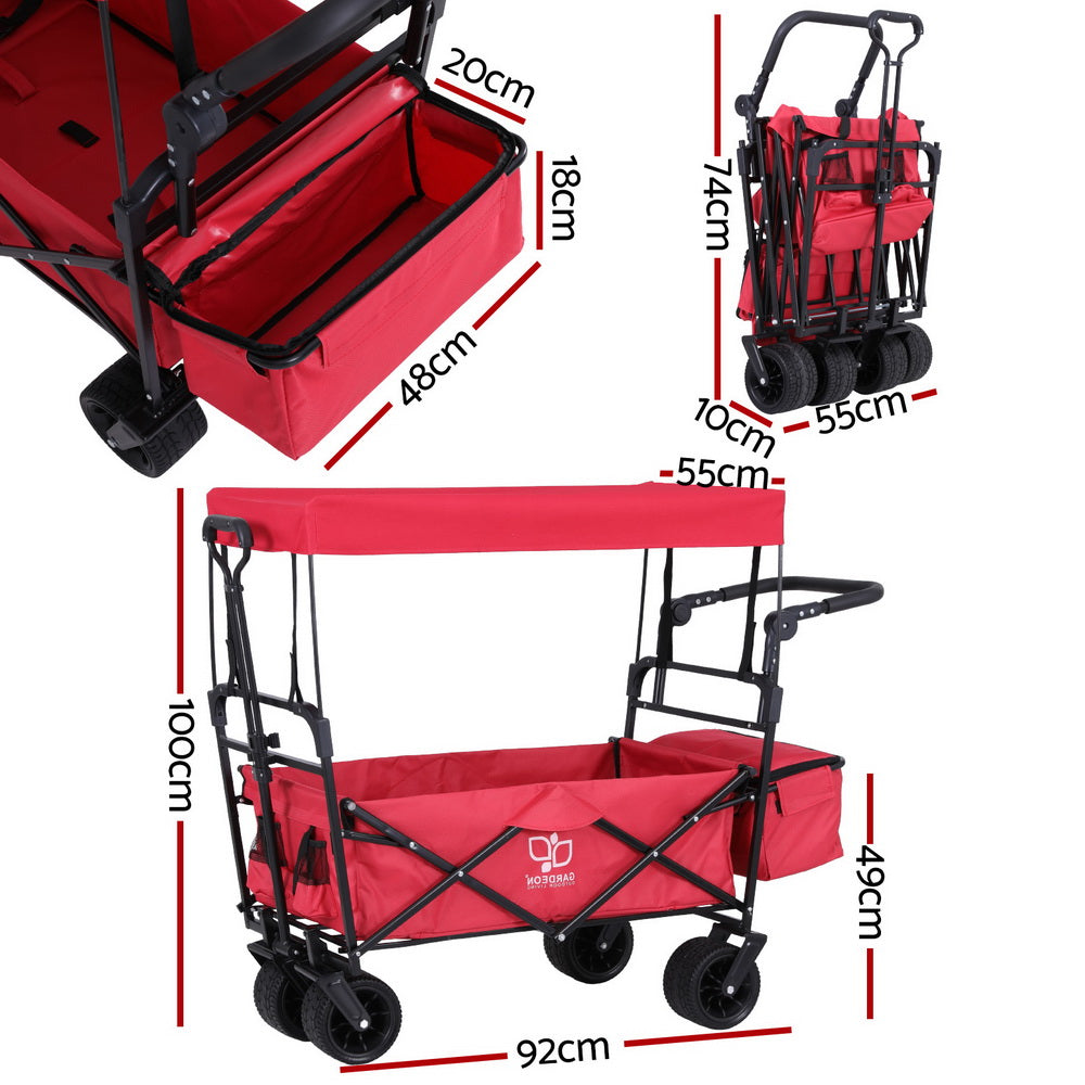 Gardeon Garden Cart with Removable Canopy Red GCT-FABRIC-ROOF-120KG-RD