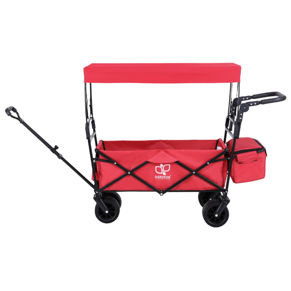 Gardeon Garden Cart with Removable Canopy Red GCT-FABRIC-ROOF-120KG-RD