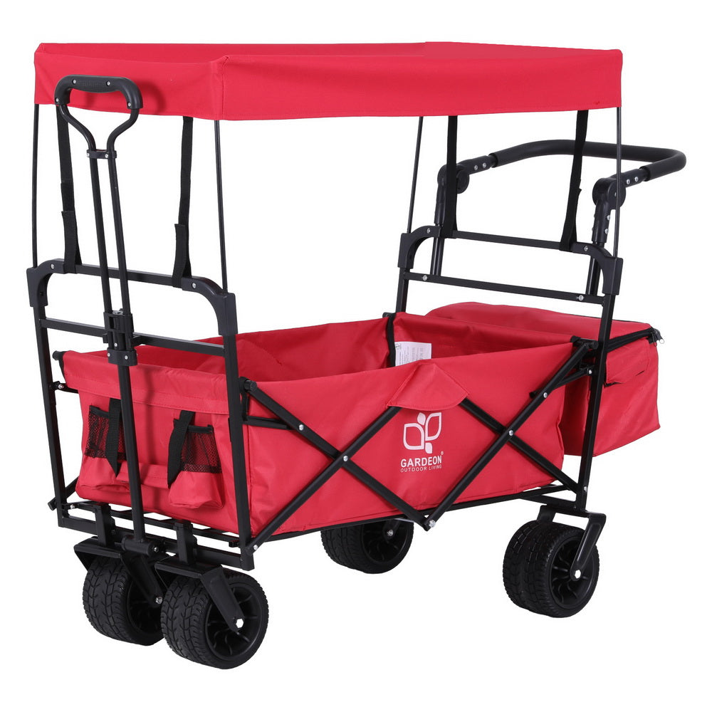 Gardeon Garden Cart with Removable Canopy Red GCT-FABRIC-ROOF-120KG-RD