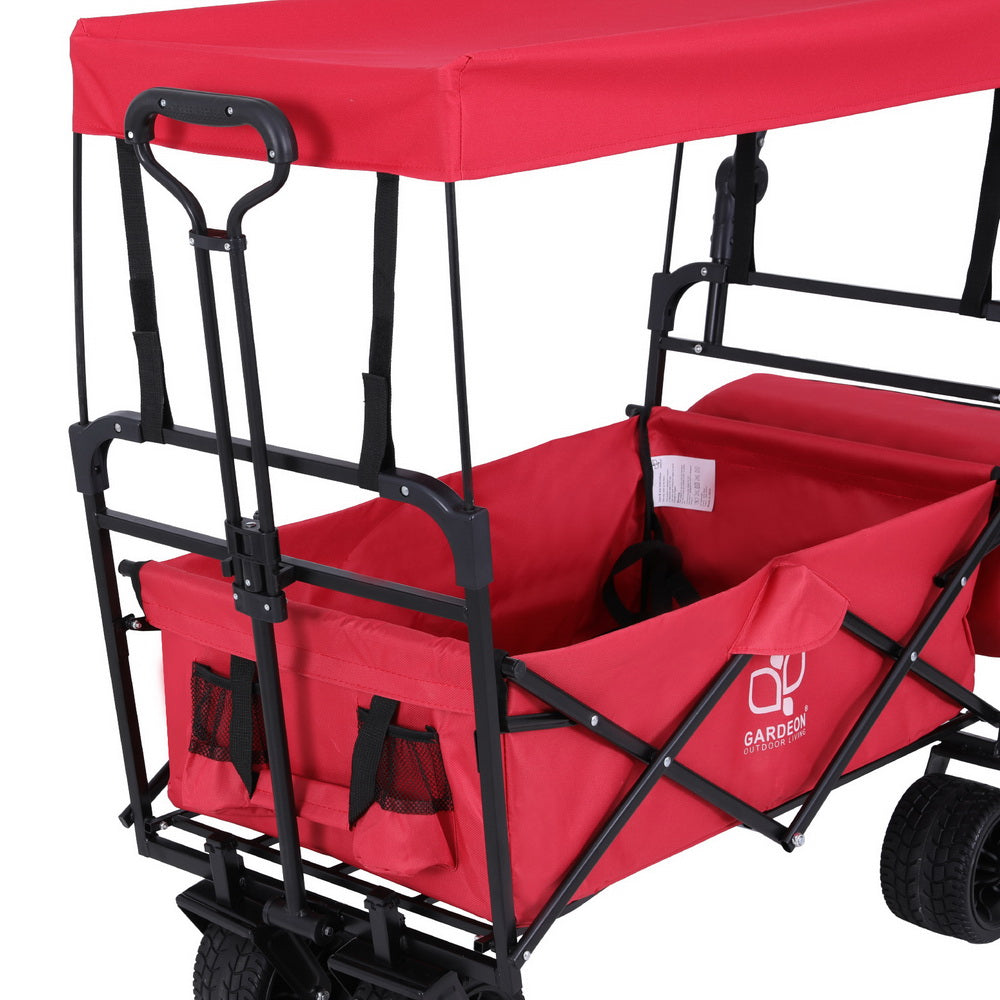 Gardeon Garden Cart with Removable Canopy Red GCT-FABRIC-ROOF-120KG-RD