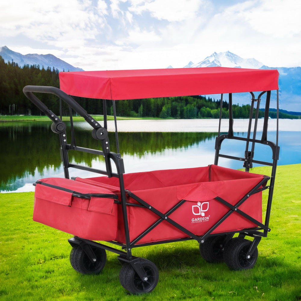 Gardeon Garden Cart with Removable Canopy Red GCT-FABRIC-ROOF-120KG-RD