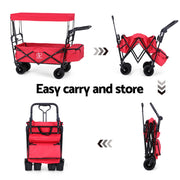 Gardeon Garden Cart with Removable Canopy Red GCT-FABRIC-ROOF-120KG-RD