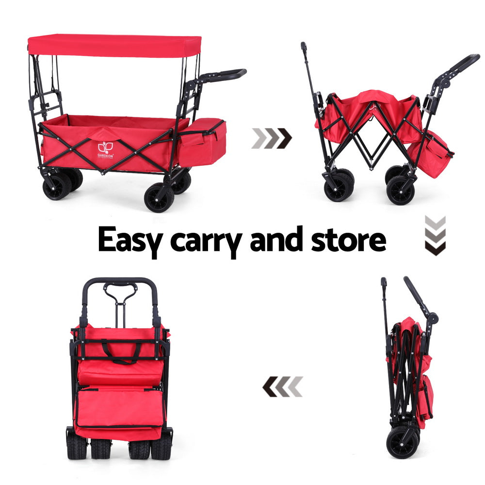 Gardeon Garden Cart with Removable Canopy Red GCT-FABRIC-ROOF-120KG-RD