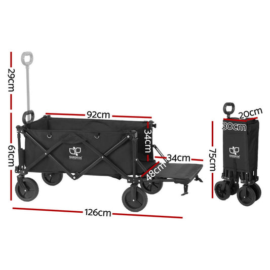 Gardeon Garden Cart with Opening Rear Black GCT-FABRIC-SIDE-120KG-BK