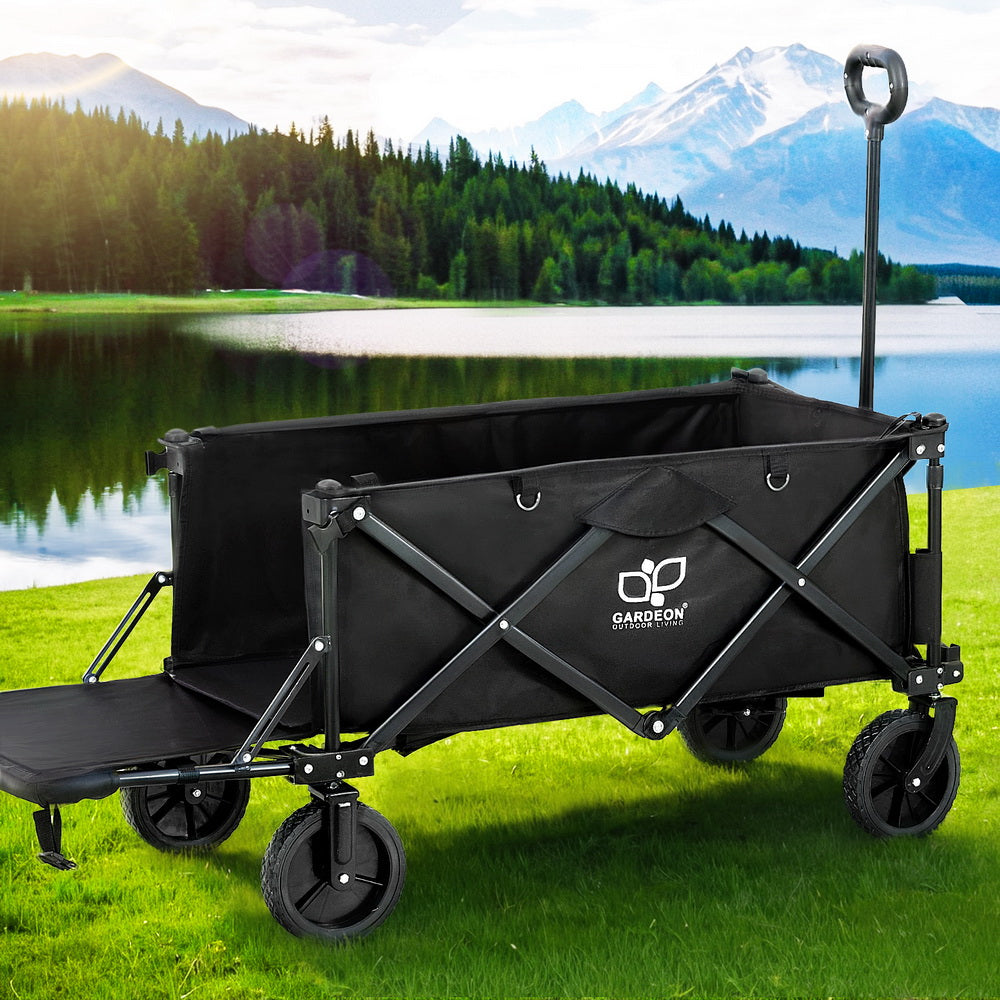 Gardeon Garden Cart with Opening Rear Black GCT-FABRIC-SIDE-120KG-BK