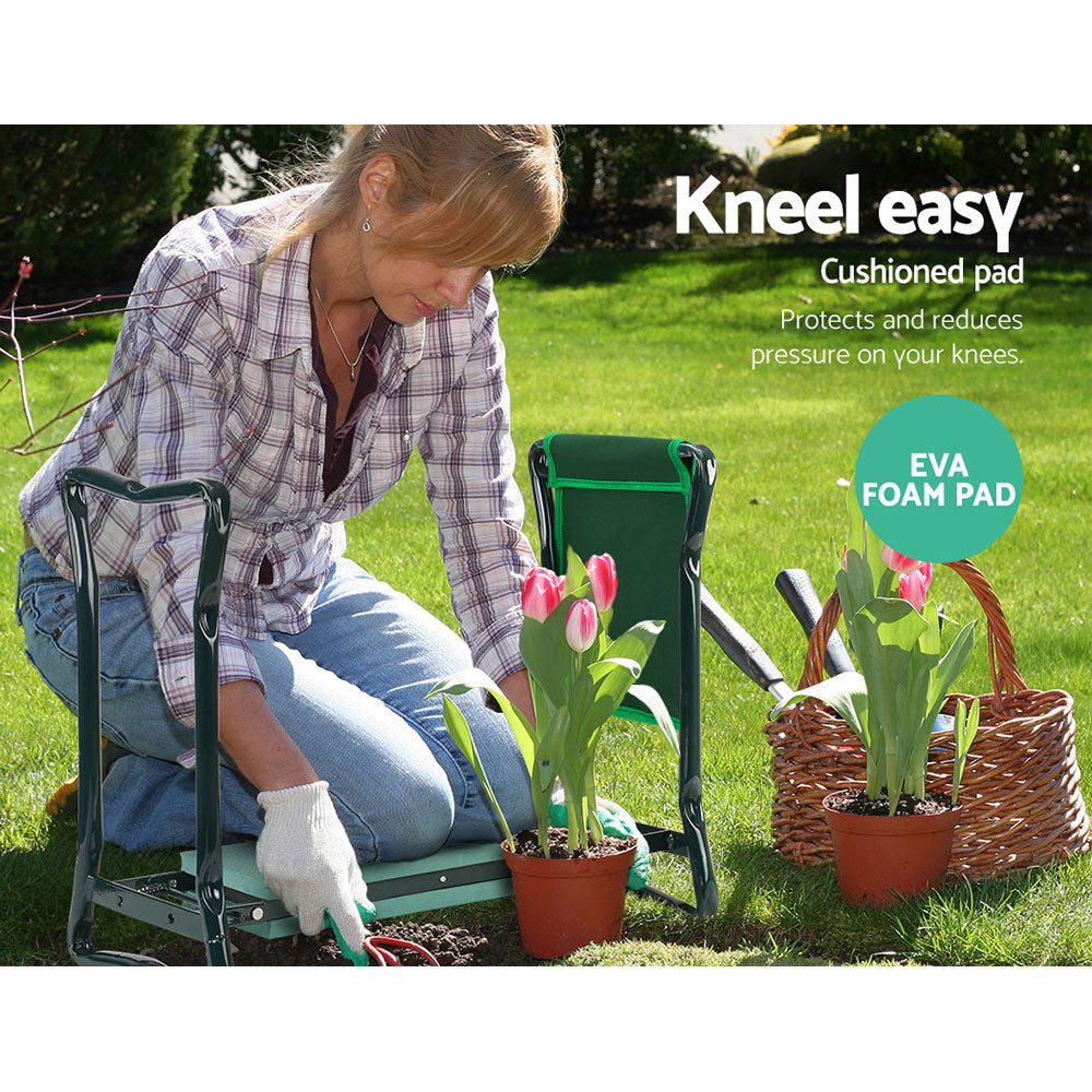 Gardeon Garden Kneeler 3-in-1 Padded Seat Stool Outdoor Bench Knee Pad Foldable GCT-KNEELER-150KG-GN