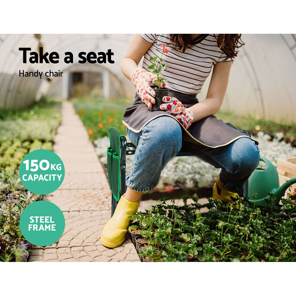 Gardeon Garden Kneeler 3-in-1 Padded Seat Stool Outdoor Bench Knee Pad Foldable GCT-KNEELER-150KG-GN