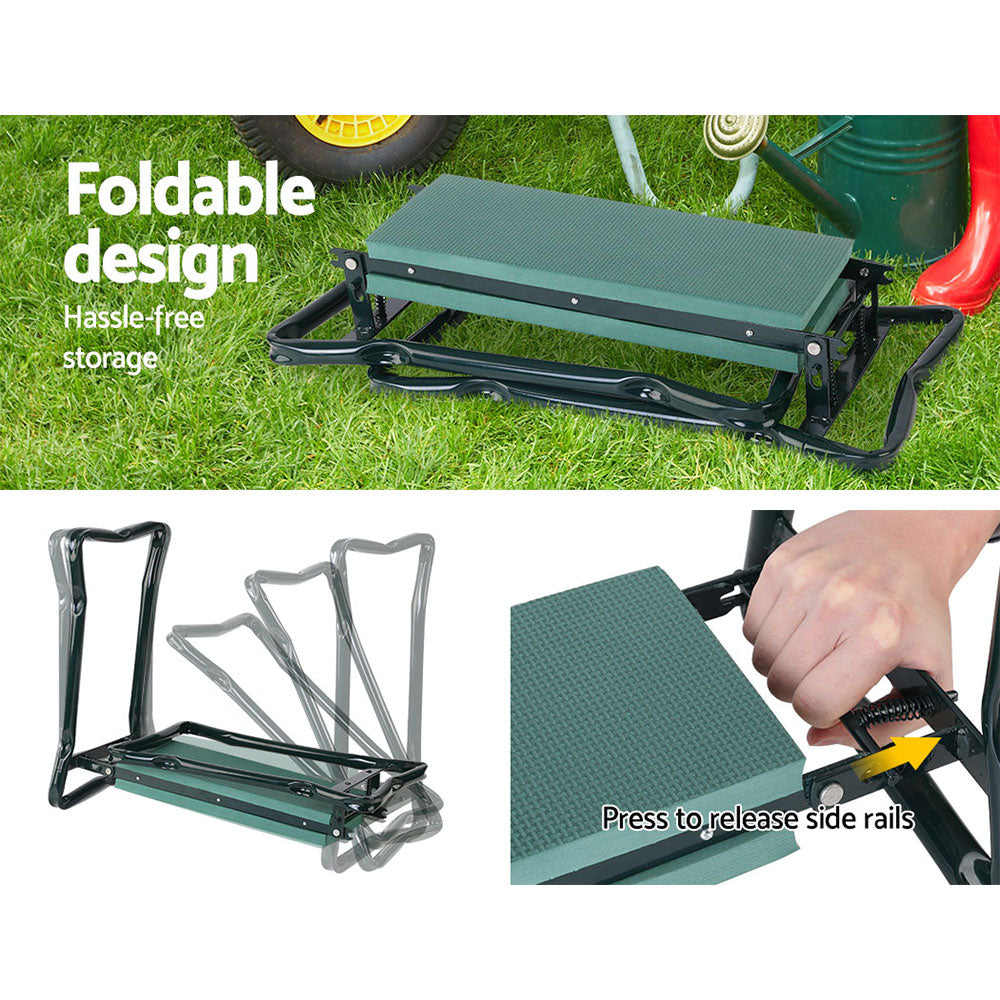 Gardeon Garden Kneeler 3-in-1 Padded Seat Stool Outdoor Bench Knee Pad Foldable GCT-KNEELER-150KG-GN
