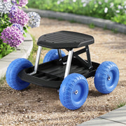 Gardeon Garden Cart Seat with Wheels, Rolling Work Stool with Tool Storage Tray, 440lbs (200kg) Heavy Duty GCT-SEAT-200KG-BL