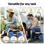 Gardeon Garden Cart Seat with Wheels, Rolling Work Stool with Tool Storage Tray, 440lbs (200kg) Heavy Duty GCT-SEAT-200KG-BL
