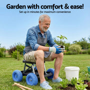 Gardeon Garden Cart Seat with Wheels, Rolling Work Stool with Tool Storage Tray, 440lbs (200kg) Heavy Duty GCT-SEAT-200KG-BL