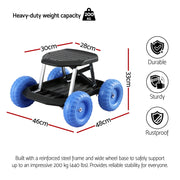 Gardeon Garden Cart Seat with Wheels, Rolling Work Stool with Tool Storage Tray, 440lbs (200kg) Heavy Duty GCT-SEAT-200KG-BL