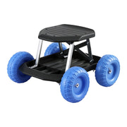Gardeon Garden Cart Seat with Wheels, Rolling Work Stool with Tool Storage Tray, 440lbs (200kg) Heavy Duty GCT-SEAT-200KG-BL